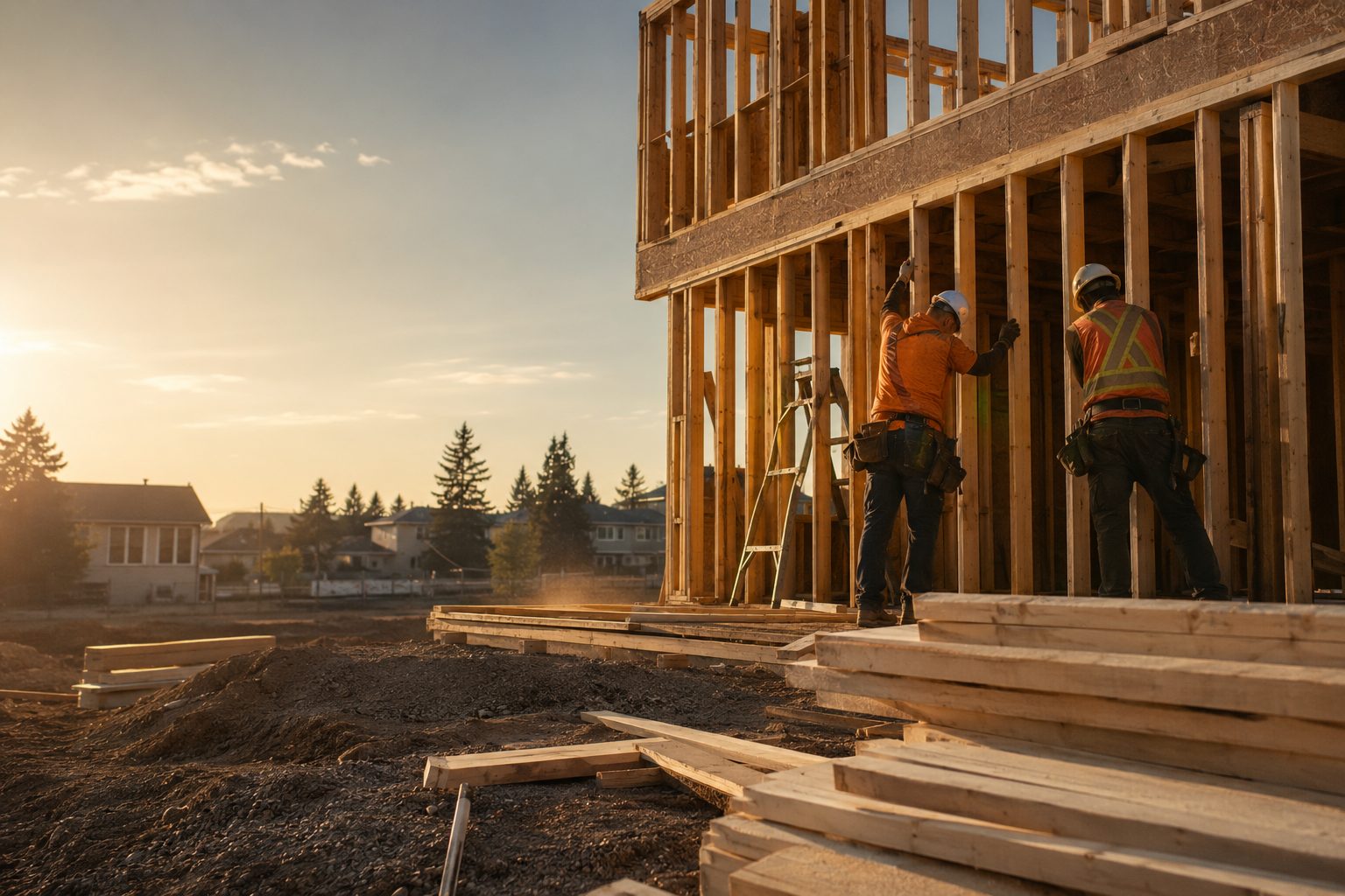Arnic Construction crew working on a residential build in Sarnia, Ontario