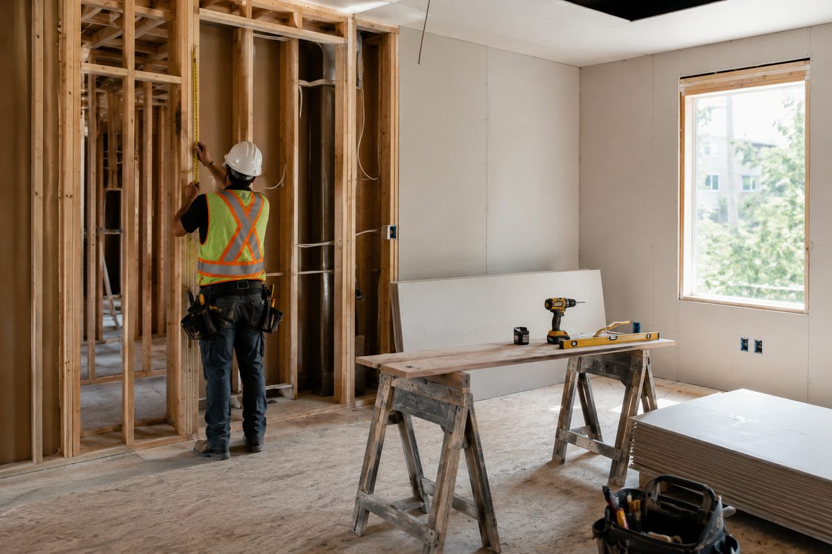 Framed interior of a home renovation project in progress